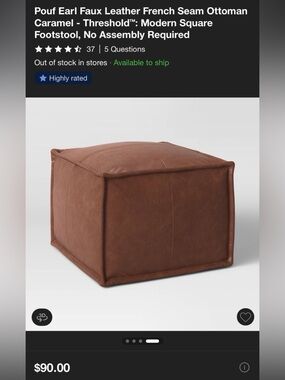 Threshold Brown Faux Leather Square Pouf Ottoman